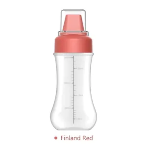 Ergonomic squeeze bottle for sauces with clear dust cap and 280ml measurement scale