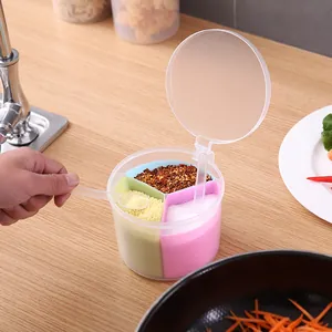 Round Seasoning Box With Transparent Lid And Spoons Multi-Compartment Spice Storage Container For Salt Sugar Kitchen