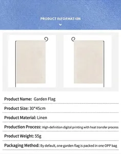 Detailed specifications for 30x45cm linen garden flag including material and weight