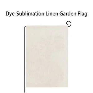 Detail shot of a blank beige linen garden flag for sublimation printing.