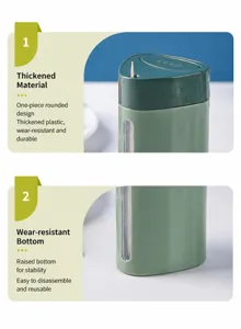 Detail view of thickened plastic toothpick holder with press-type lid and stable base