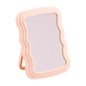 Rosa wellenförmiger Tisch-Make-up-Spiegel mit klappbarem Ständer für Wohnheim