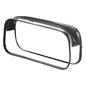 Large capacity transparent PVC waterproof pencil bag with black zipper trim for students