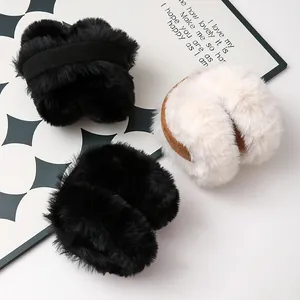Plush faux fur earmuffs for winter warmth in black and beige Maillard style