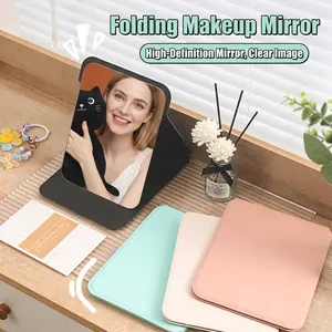 Tragbarer Klappbarer PU-Leder Desktop-Schminkspiegel Hochauflösender Kompakter Schminkspiegel Für Zuhause Studenten Reisen Minimalistischer Spiegel