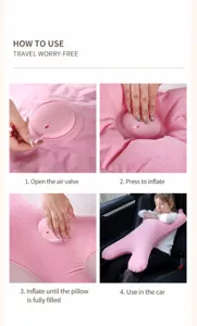 Instrucciones detalladas para inflar el cojín rosa del cinturón de seguridad para niños