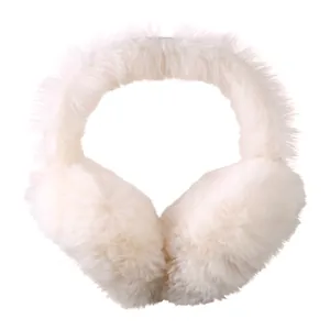 Soft white plush earmuffs for winter warmth, comfortable furry ear protectors