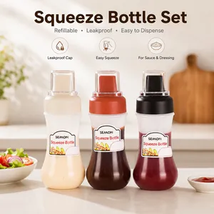 Five-Hole Squeeze Sauce Bottle Kitchen Condiment Dispenser With Dust Cover And Scale PE Material For Salad Ketchup Syrup