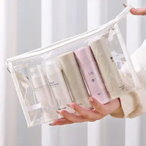 Large capacity waterproof transparent PVC cosmetic bag for travel and skincare organizer