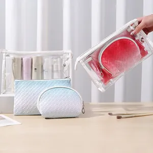 High-capacity 3-piece waterproof woven toiletry bag set for travel and makeup storage