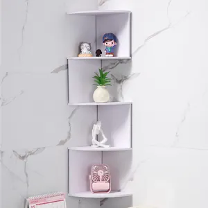 Modern white multi-tier corner wall shelf for living room and kitchen organization