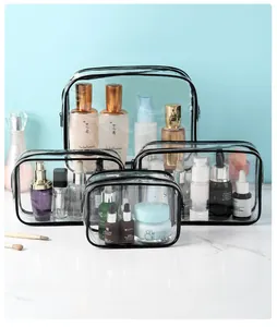 Vista dettagliata del set di 4 borse da toilette da viaggio in PVC trasparente