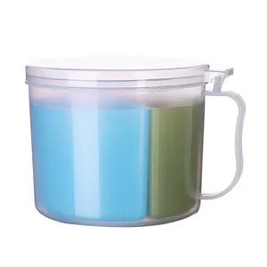 Round plastic 3-compartment seasoning box with lid and handle for kitchen storage