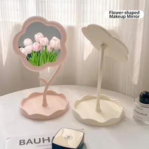 Miroir de Maquillage de Bureau en Forme de Tournesol avec Plateau Miroir Cosmétique HD Rotatif pour Chambre et Dortoir