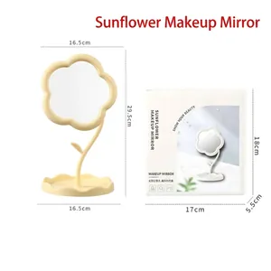 Miroir de maquillage de bureau en plastique en forme de tournesol pour chambre