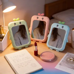 Cute Cartoon Sprout Desktop Makeup Mirror ABS Portable Folding Vanity Mirror Macaron Color Student Dormitory Mirror