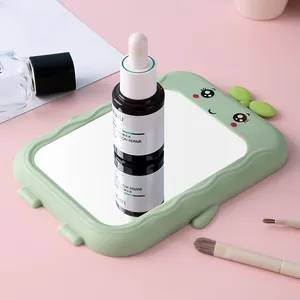 Portable green cartoon desktop makeup mirror with cute sprout design for student dormitory