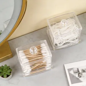 Transparent PET Cotton Swab Floss Box With Lid Ball Handle Automatic Drop Toothpick Holder Dustproof Desktop Storage Organizer