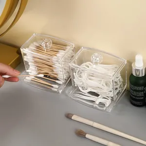 Transparent acrylic storage box for cotton swabs and dental floss picks with lid