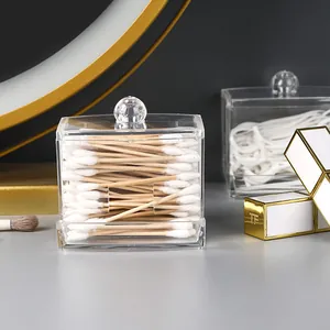 Minimalist transparent acrylic cotton swab storage box with lid for vanity desktop organization