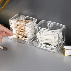Set of clear acrylic storage boxes for cotton swabs and floss picks with crystal lids