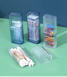 Set of portable transparent ribbed plastic mini storage boxes for cotton swabs and hair ties