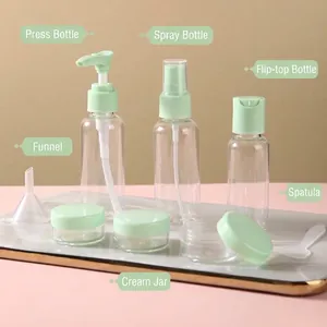 Nachfüllbares Reise-Kosmetikflaschen-Set mit mintgrünen Verschlüssen für Shampoo