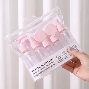 Tragbares 7-teiliges Reise-Kosmetikflaschen-Set für Hautpflege und Toilettenartikel Rosa
