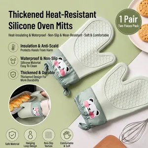 Gants de Four en Silicone Résistants à la Chaleur Gants de Cuisine Antidérapants Épaissis pour la Cuisson au Micro-ondes Grillades Maniques en Silicone Et Coton