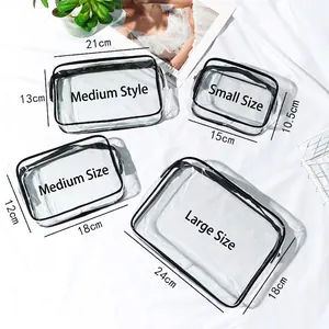 Maße für das transparente PVC Kosmetiktaschen Set in den Größen Klein bis Groß.