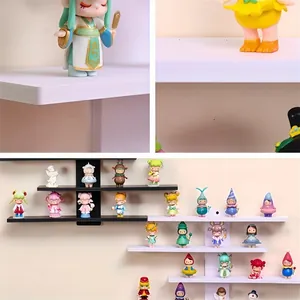 Minimalist wall-mounted floating display shelf for collectible blind box figurines