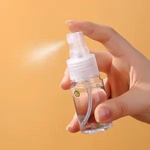 Portable 30ml clear plastic travel spray bottle for fine mist cosmetics and skincare use