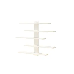 Modern white wall-mounted 5-tier staggered display shelf for blind box and action figures