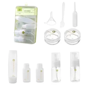 Portable travel cosmetic dispensing bottle set with spray and pump bottles
