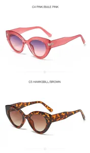 Detail view showing jelly pink and tortoiseshell cat-eye sunglasses for women