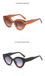 Detailed display of fashionable cat-eye sunglasses for women in two gradient color options
