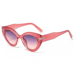 Trendy pink jelly cat-eye sunglasses for women with stylish purple gradient lenses