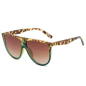 Gafas de sol de gran tamaño unisex con montura de leopardo plana y lentes marrones