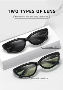 Lunettes de soleil œil de chat rétro avec verres PC UV400 et options de couleurs.
