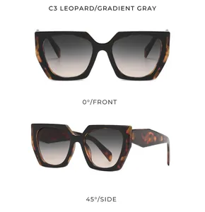 Detailed view of oversized leopard print sunglasses with gradient gray lenses
