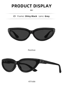 Affichage détaillé des lunettes de soleil œil de chat rétro en noir brillant