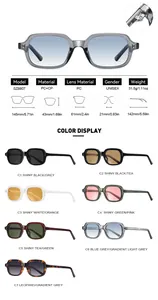 Full specifications and diverse color options for trendy small-frame unisex UV sunglasses.