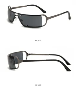 Vues détaillées des lunettes de soleil cyberpunk Y2K sous des angles de 45 et 90