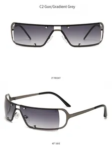 Lunettes de soleil Y2K sans monture en métal gris avec verres dégradés gris détail