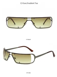 Vues de face et de profil à 45 degrés des lunettes de soleil Y2K cyberpunk sans monture