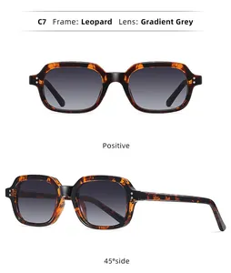Detailed product shots of leopard print sunglasses with gradient grey lenses from two angles