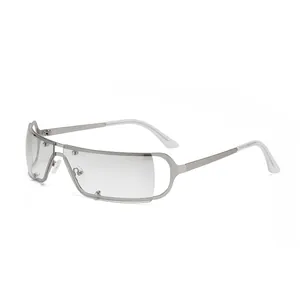 Lunettes de Soleil Cyberpunk en Métal sans Monture Rétro Y2K pour Femmes Mode Futuriste Millennial Verres Carrés UV400