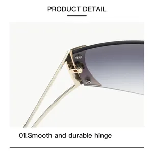 Gros plan détaillé de la charnière dorée durable de ces lunettes de soleil Y2K.