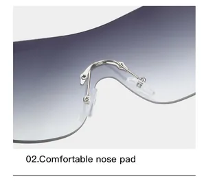 Gros plan sur les plaquettes de nez confortables des lunettes de soleil sans monture