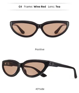 Vues détaillées des lunettes de soleil vintage œil de chat rouge vin pour femmes